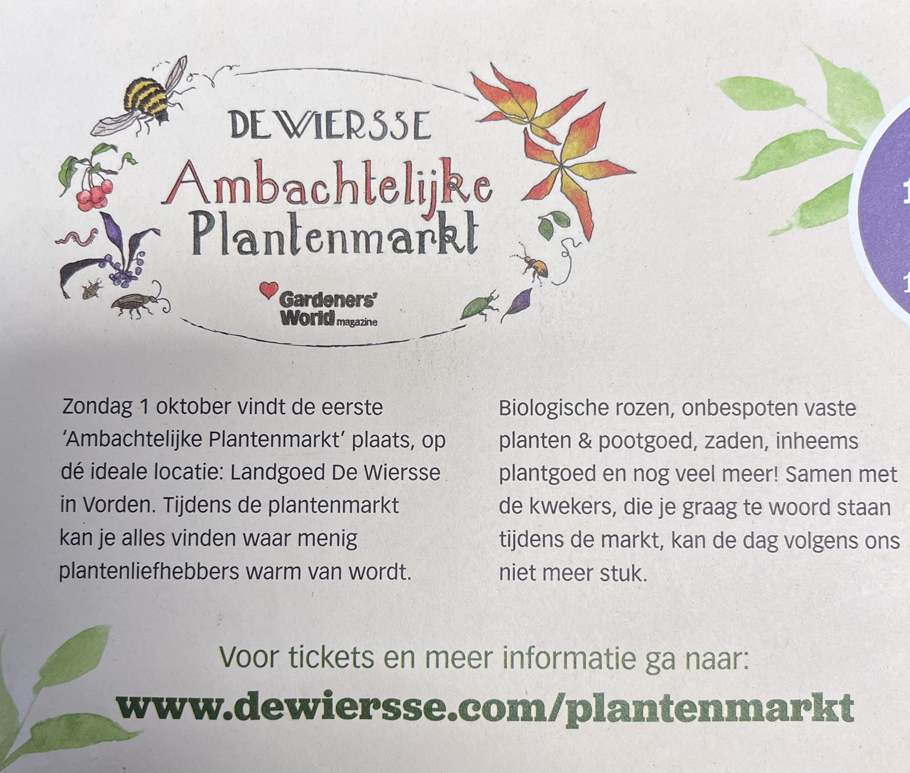 Sneeboer staat op De Wiersse Ambachtelijke Plantenmarkt!
